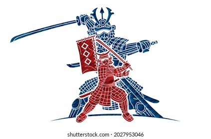 Samurai Warrior Action Cartoon Graphic Vector