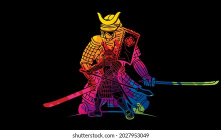Samurai Warrior Action Cartoon Graphic Vector