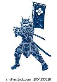 Acción guerrera de Samurai: Vector gráfico de caricatura de luchador japonés