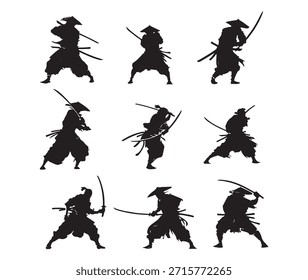 Samurai Krieger Action Silhouette Kampf Posen
