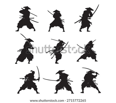 Samurai Warrior Action Silhouette Combat Poses