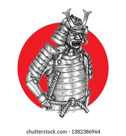 Samurai Warrior Battle Armor, Isolated Vector, Hand Drawn Illustration