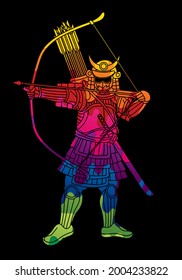 Samurai Warrior with Bow Action Japanese Fighter Archer Cartoon Graphic Vector