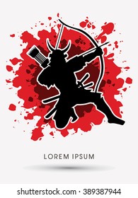 Samurai Warrior with bow, designed on grunge blood background graphic vector.