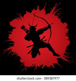 Samurai Warrior with bow, designed on grunge frame background graphic vector.