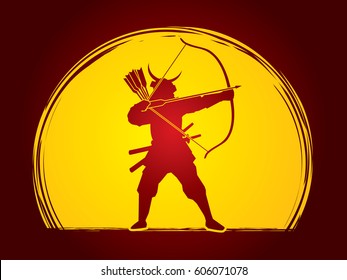 Samurai Warrior with bow designed on moonlight background graphic vector.