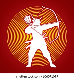 Samurai Warrior with bow designed on circle light background graphic vector.