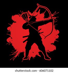 Samurai Warrior with bow designed on splatter ink background graphic vector.