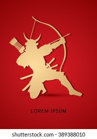 Samurai Warrior with bow, graphic vector.