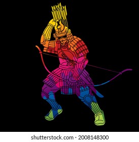 Samurai Warrior with Bow Weapon and Armor Ronin Japanese Soldier Fighter Action Graphic Vector