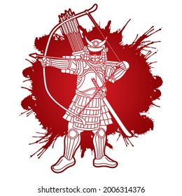Guerrero de Samurai con arma de cerco listo para combatir el vector gráfico de dibujos animados