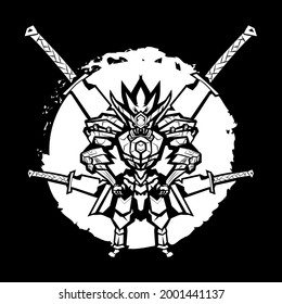 Samurai Warrior. Coloring book antistress for children and adults. Zen-tangle style.Black and white drawing. Hand draw