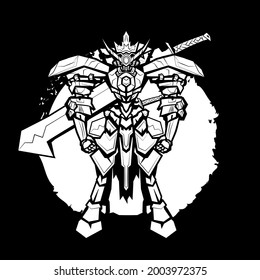 Samurai Warrior. Coloring book antistress for children and adults. Zen-tangle style.Black and white drawing. Hand draw