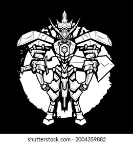 Samurai Warrior. Coloring book antistress for children and adults. Zen-tangle style.Black and white drawing. Hand draw