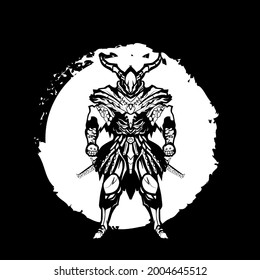 Samurai Warrior. Coloring book antistress for children and adults. Zen-tangle style.Black and white drawing. Hand draw