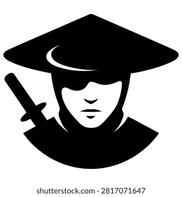 Samurai Warrior Коническая шляпа лица силуэт дизайн