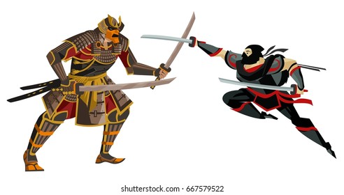 samurai warrior fighting a ninja