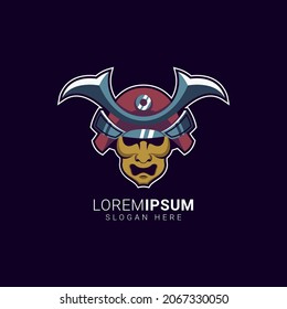 samurai warrior head face illustration for esports logo design vector