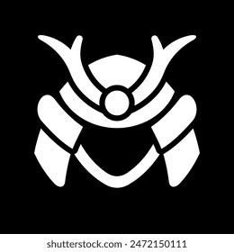 Samurai warrior helmet armor logo vector illustration, white on black background