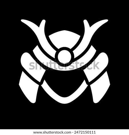 Samurai warrior helmet armor logo vector illustration, white on black background