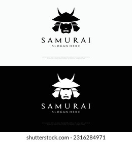 Samurai warrior helmet logotype with modern editable vector illustration.