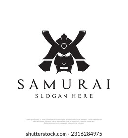 Samurai warrior helmet logotype with modern editable vector illustration.