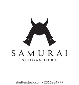 Samurai warrior helmet logotype with modern editable vector illustration.