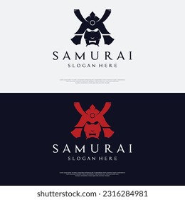 Samurai warrior helmet logotype with modern editable vector illustration.