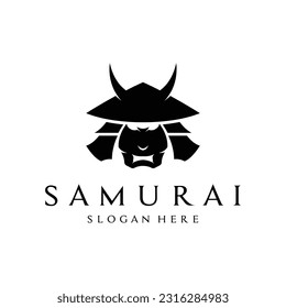 Samurai warrior helmet logotype with modern editable vector illustration.
