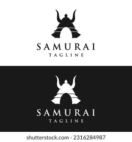 Samurai warrior helmet logotype with modern editable vector illustration.