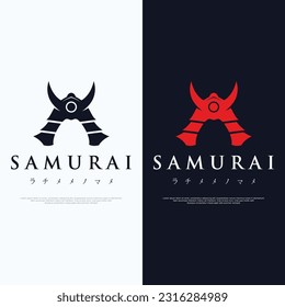 Lotipo de casco de guerrero de Samurai con moderna ilustración de vector editable.