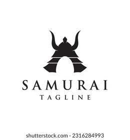 Samurai warrior helmet logotype with modern editable vector illustration.