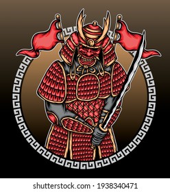 Samurai warrior illustration. Premium vector