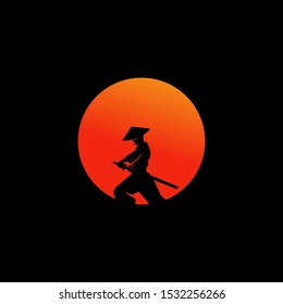 Samurai Warrior Japan Logo Template. Icon Samurai Sword.