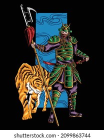 Samurai Warrior with japanese tiger
