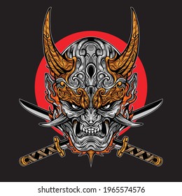 samurai warrior with katana and red moon. vector illustration
