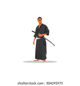 Samurai Warrior With Katana Sword sign. Vector Illustration. Branding Identity Corporate logo design template Isolated on a white background