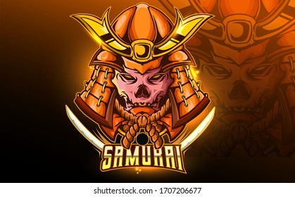 Samurai Krieger Maskottchen, Logo-Design. Samurai Ronin Logo für eine Vektorillustration eines Vereins oder einer Sportmannschaft.