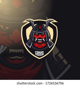 Vector de diseño del logo de la mascota guerrera de Samurai con el concepto de ilustración moderna para la impresión de insignias, emblemas y camisetas. Ilustración de un guerrero samurai enojado para el equipo deportivo y de deportes electrónicos.