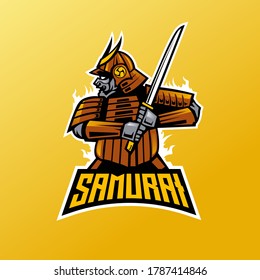 vector de diseño del logotipo de mascota guerrero samurai con el estilo de concepto de ilustración moderno para impresión de insignias, emblemas y camisetas. Ilustración de guerrero samurai enojado para el equipo deportivo y de deportes electrónicos