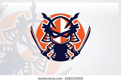 Samurai warrior mascot logo icon with two swords in right and left hands