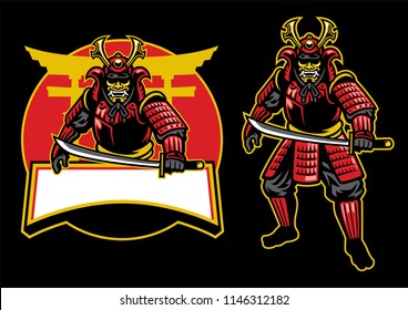 samurai warrior mascot set