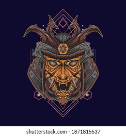 Samurai Warrior Mask Illustration. Perfect for desain kaos, stiker, merchendie, dll