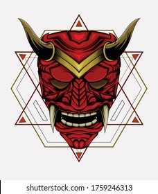 Samurai warrior mask. Traditional armor of japanese warrior. Vector illustration, shirt graphic. All elements; mask, helmet,