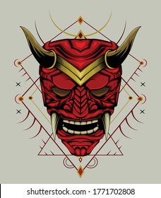 Samurai warrior mask. Traditional armor of japanese warrior. Vector illustration, shirt graphic. All elements; mask, helmet,