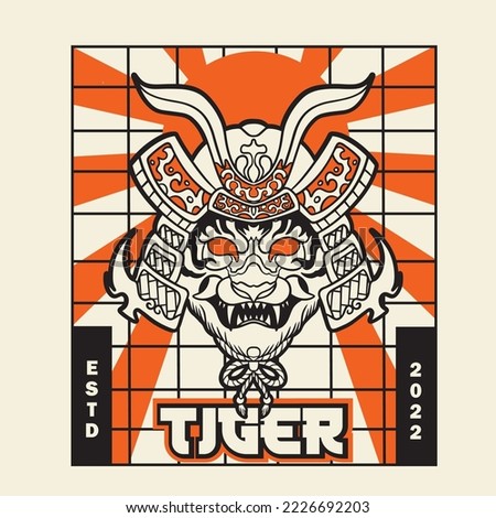 Samurai warrior mask. Traditional armor of japanese warrior. Vector illustration, shirt graphic. All elements; mask, helmet, colors are on the separate layers and editable.	
