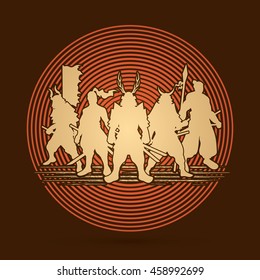 Samurai Warrior pose on circle light background graphic vector.