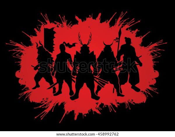 Samurai Warrior Pose On Splatter Blood Stock Vector (Royalty Free ...