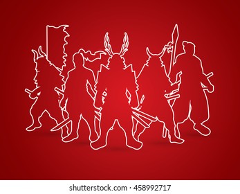 Samurai Warrior pose outline graphic vector.