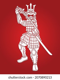 Samurai Warrior or Ronin with Armor and Weapon Japanese Fighter Action Cartoon Graphic Vector